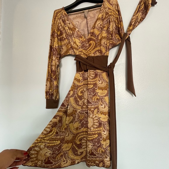 Gold & Brown wrap style dress - Picture 1 of 5